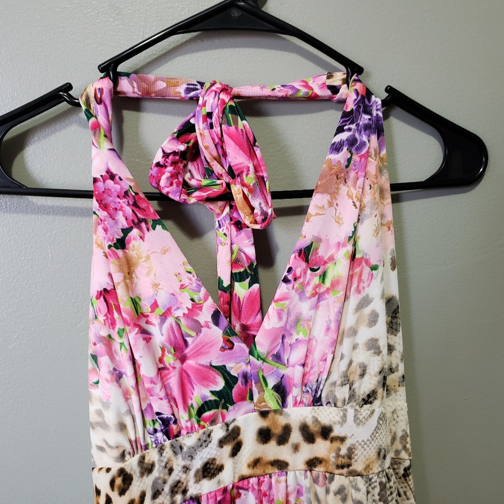 Pink Floral Print Summer Hi-Lo Maxi Dress